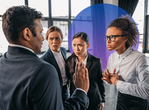 A diverse group of people having conflict to represent conflict management is beneficial for managers,leaders,supervisors and intact teams struggling with conflict