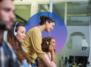 A diverse group of people wearing telephone headsets to represent Contact centre manager NQF 5 qualification will be beneficial to contact centre managers, team leaders and supervisors