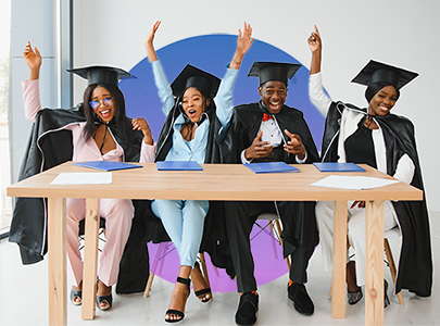 A group of students wearing graduate outfits to represent workplace preparation is beneficial for delegates and graduates entering workplace